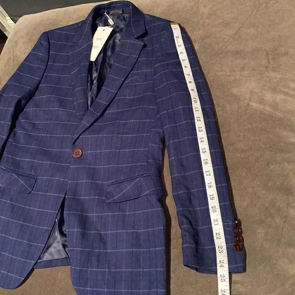 Men’s Plaid Suit Jacket & Vest Single Breasted One Button Business Size 32 NWT